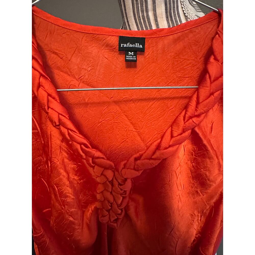 Rafaella Orange Satin Braided Neck Sleeveless Blouse Size M - Picture 3 of 8